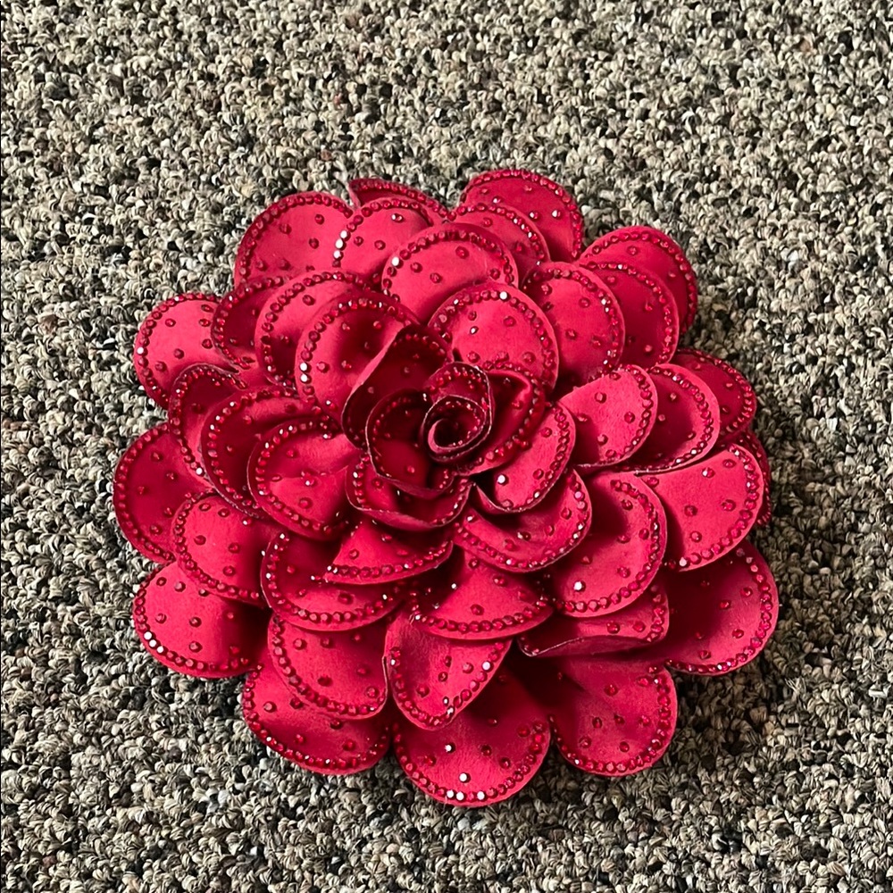 Red Floral Brooch with Rhinestones
